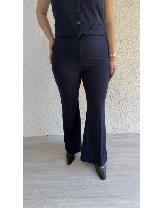 Lacivert Yüksek Bel İspanyol Paça Pantolon