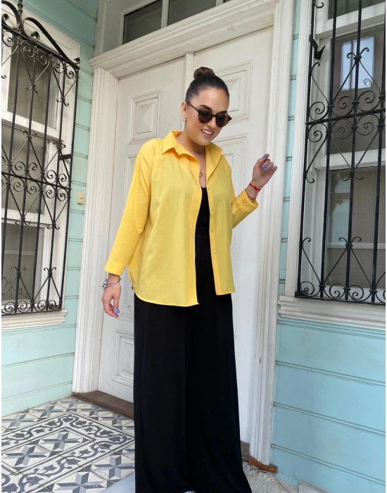 Limon Sarısı Oversize Poplin Gömlek