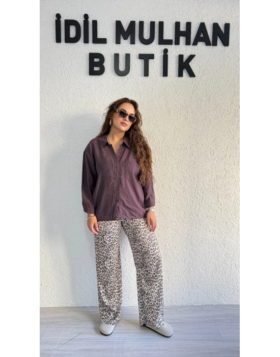 Mürdüm Tensel Oversize Gömlek