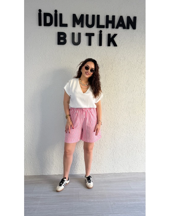 Pembe Çizgili Şort