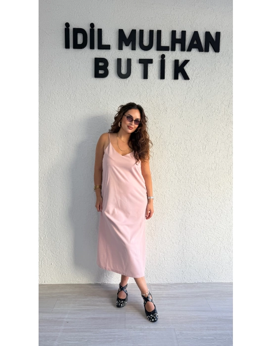 Pudra Pembe Askılı Elbise