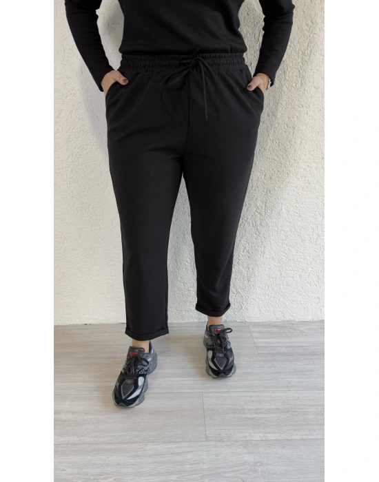 Siyah Beli Lastikli Cepli Pantolon