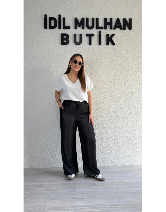 Siyah Beli Lastikli Tensel Pantolon