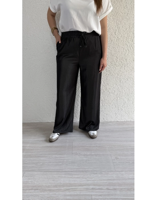 Siyah Beli Lastikli Tensel Pantolon