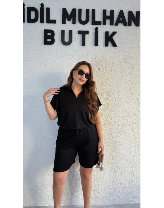 Siyah Polo Yaka Şortlu Takım