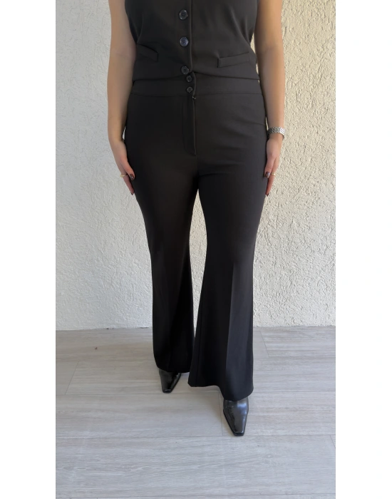 Siyah Yüksek Bel İspanyol Paça Pantolon