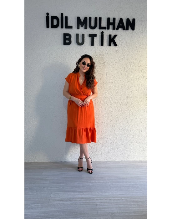 Turuncu Hakim Yaka Volanlı Aerobin Elbise