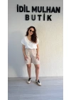 Bej Çizgili Şort