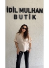 Bej Keten İşlemeli Bluz