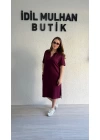 Bordo Polo Yaka Modal Kumaş Elbise