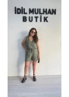 Haki Keten Şortlu Takım