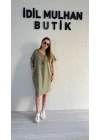 Haki Kolyeli Keten Elbise