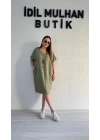 Haki Kolyeli Keten Elbise