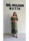 Haki Madonna Yaka Etek Ucu Fırfırlı Elbise