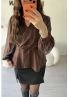 Kahve Işıltılı Kruvaze Bluz