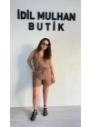 Kahverengi Keten Şortlu Takım