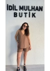 Kahverengi Keten Şortlu Takım