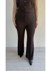 Kahverengi Yüksek Bel İspanyol Paça Pantolon