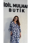 Lacivert Batik Desenli Elbise