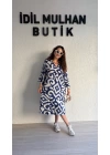 Lacivert Batik Desenli Elbise