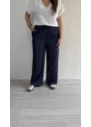 Lacivert Beli Lastikli Tensel Pantolon