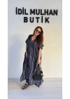 Lacivert Dikey Şeritli Pamuk Elbise