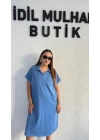 Mavi Yıkamalı Polo Yaka Elbise