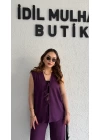 Mürdüm Bağlama Detay Yelek Takım