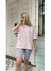 Pembe Çizgili Oversize T-Shirt