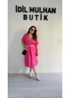 Pembe Kemer Detaylı Tensel Elbise