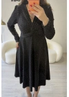 Siyah Sim Işıltılı Kruvaze Elbise