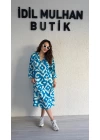 Turkuaz Batik Desenli Elbise
