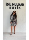 Zebra Desenli Gold Kemer Detaylı Elbise