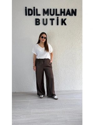 Acı Kahve Beli Lastikli Tensel Pantolon