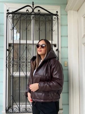 Acı Kahve Mat Deri Şişme Mont