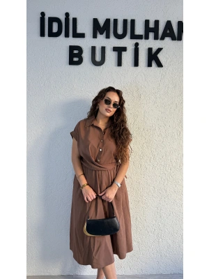 Acı Kahve Önden Bağlamalı Pinko Elbise