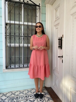 Açık Pembe Pileli Elbise