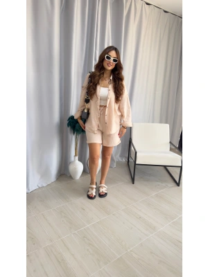 Bej Müslin Şortlu Takım