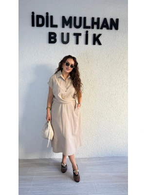 Bej Önden Bağlamalı Pinko Elbise