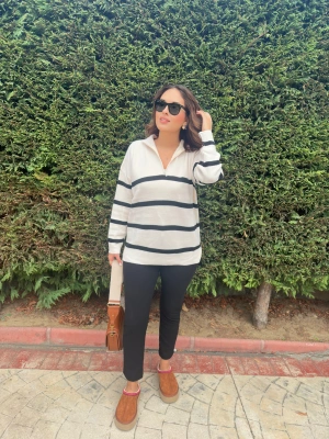 Beyaz Siyah Çizgili Kazak