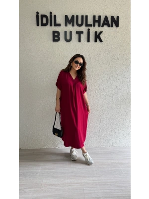Bordo Pamuklu Elbise