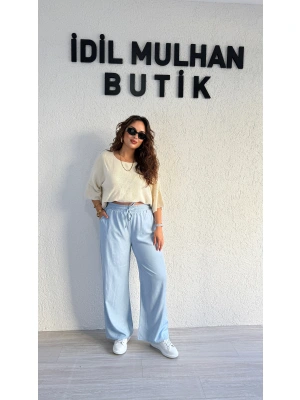 Buz Mavisi Beli Lastikli Tensel Pantolon