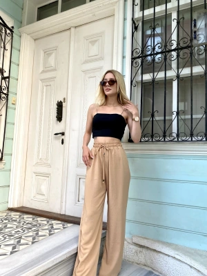 Camel Beli Lastikli Pantolon