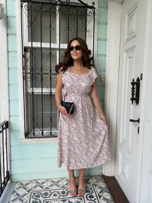 Çiçek Desenli Fırfır Kollu Elbise