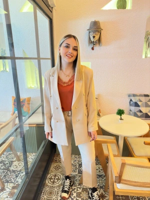 Double Krep Kumaş Krem Takım