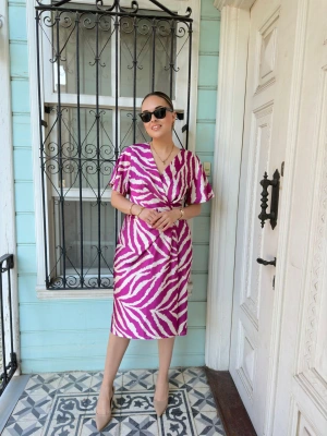 Fuşya Zebra Desenli Elbise