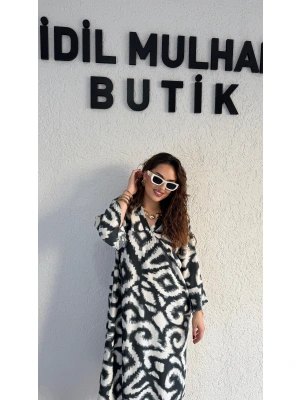 Haki Batik Desenli Elbise