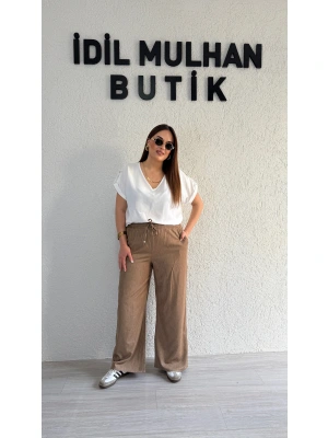 Kahverengi Beli Lastikli Tensel Pantolon