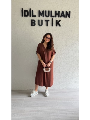 Kahverengi Pamuklu Elbise