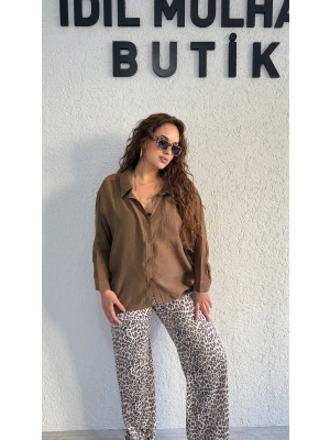 Kahverengi Tensel Oversize Gömlek